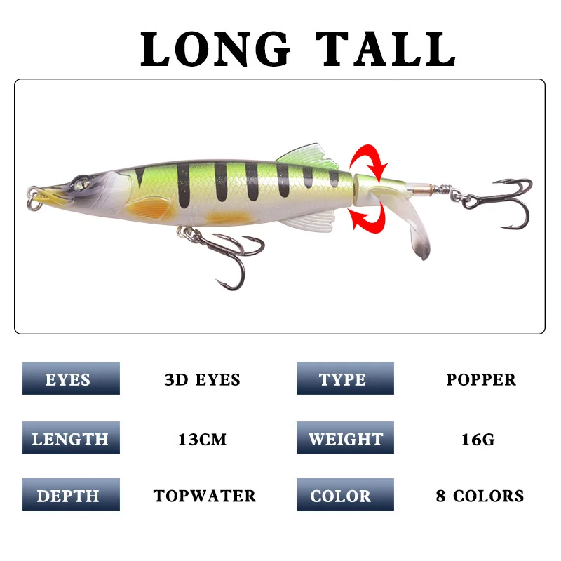 Proleurre Whopper Popper Fishing lures 13cm 16.5g Hard Baits Soft Rotating Tail Topwater plopper High Quality Floating wobblers
