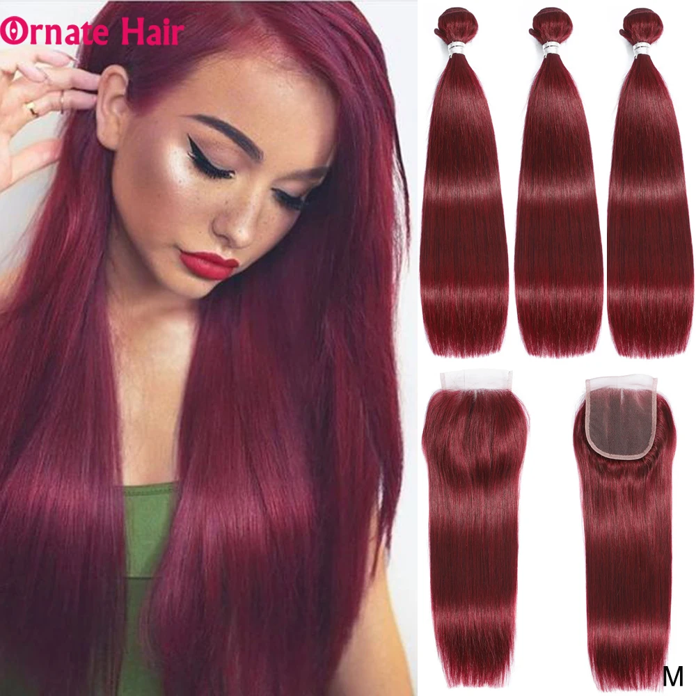 Цветные перуанские пряди волос с закрытием не Реми Прямые человеческих 3 среднее