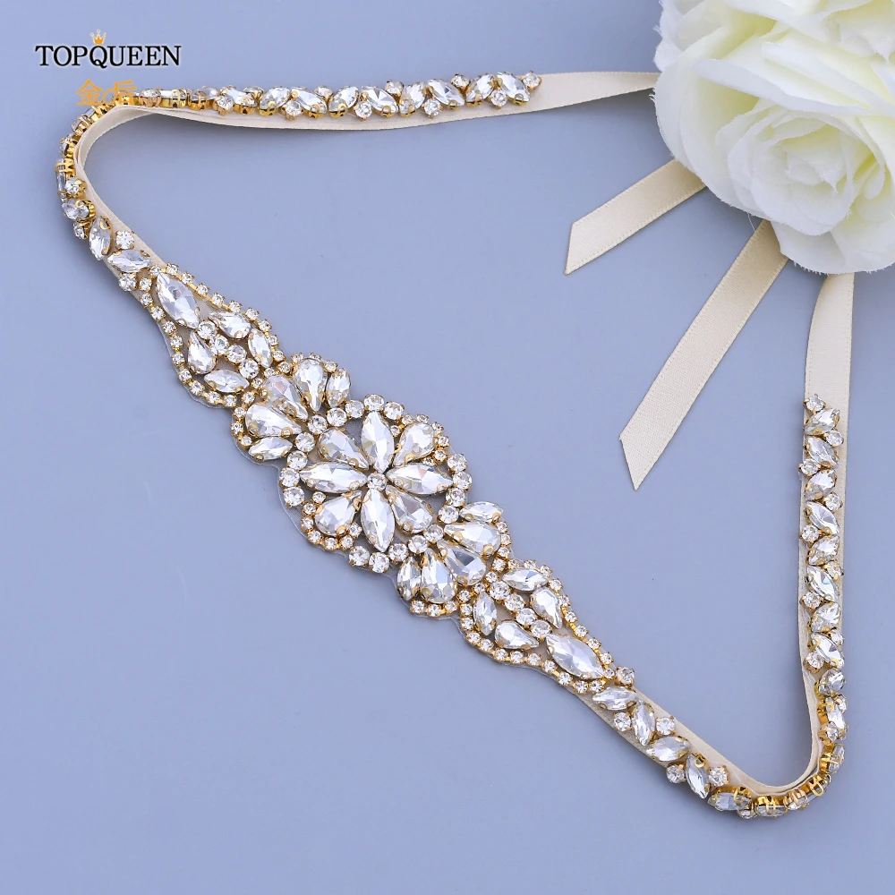 TOPQUEEN S489 Luxury Bridal Sash Belts Sparkly Belt for Dress Rhinestone Evening Dresses Strass Ribbon Waist Beads |