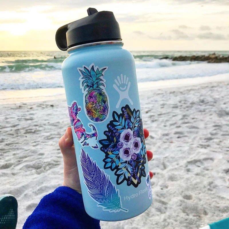 

32Oz/40oz HydroFlask Water Bottle With 50 PCS Cartoon Simple VSCO Girls Kawaii Stickers to DIY HydroFlask Sports Water Bottle