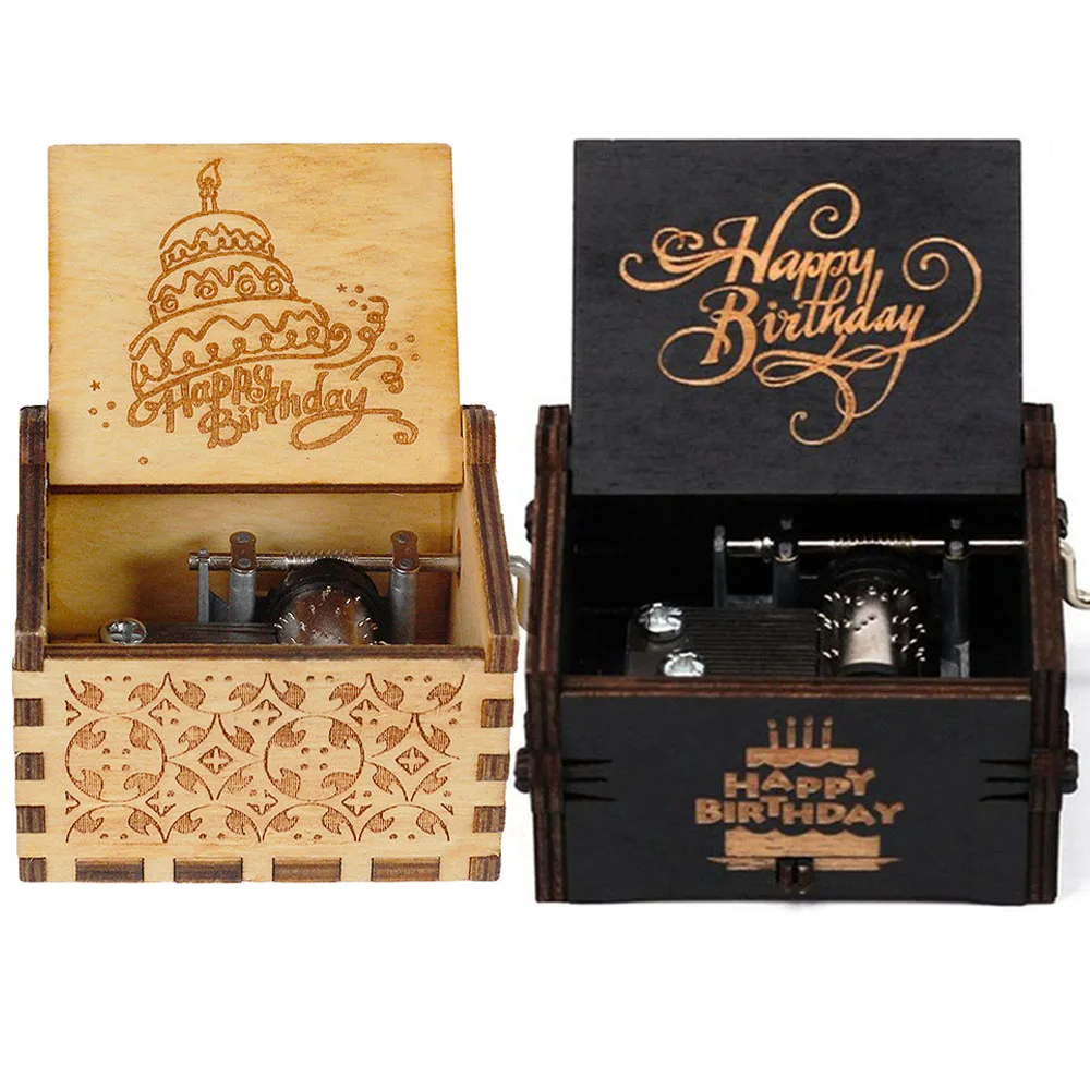 Резная деревянная музыкальная шкатулка с ручкой на день рождения рождественский