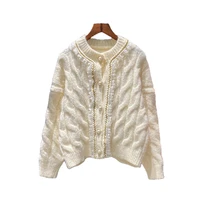 women knitted cardigan 2022 autumn winter japanese style sweet pearl button lace patchwork loose short sweater coat