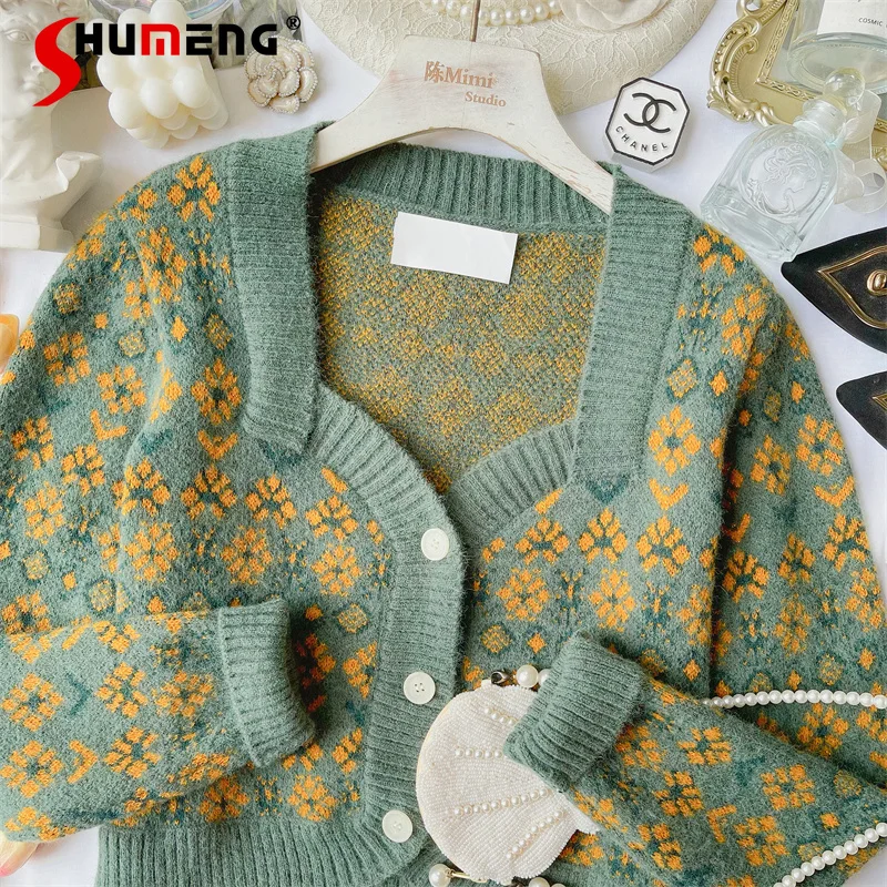 

Новинка сезона осень-зима 2021, Женский вязаный Топ во французском ретро-стиле, Модный женский свитер с вышивкой и квадратным вырезом