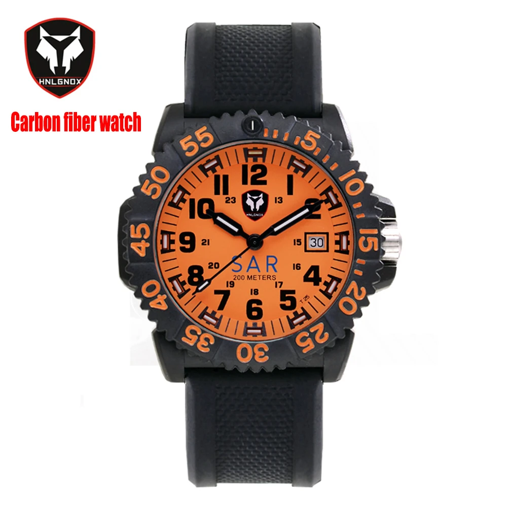 Мужские наручные часы для дайвинга 200 м кварцевые военные из углеродного волокна