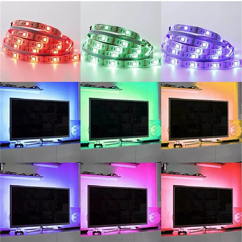 Фото Водонепроницаемая светодиодная лента 4x50 см, 2x50 см, 2x100 см, 5 В, USB, RGB, светодиодная лента 5050 SMD, светодиодная волшебная лента для подсветильник ... №5