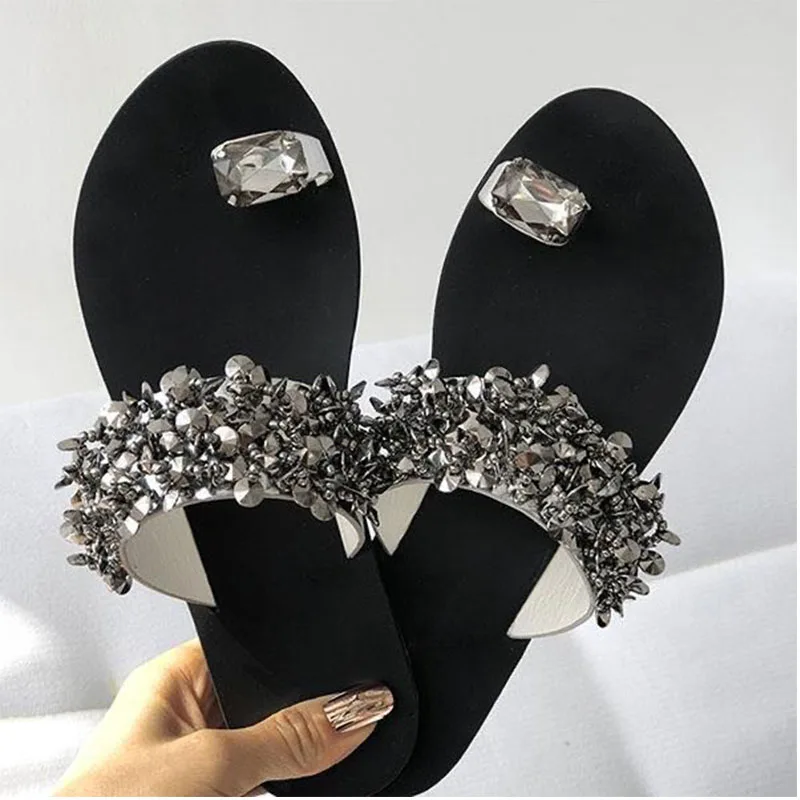 

Slippers Women Shoes woman Slippers Outside Slides Zapatos De Mujer Shining Crystal Ladies Shoes Summer sandals Beach Flat