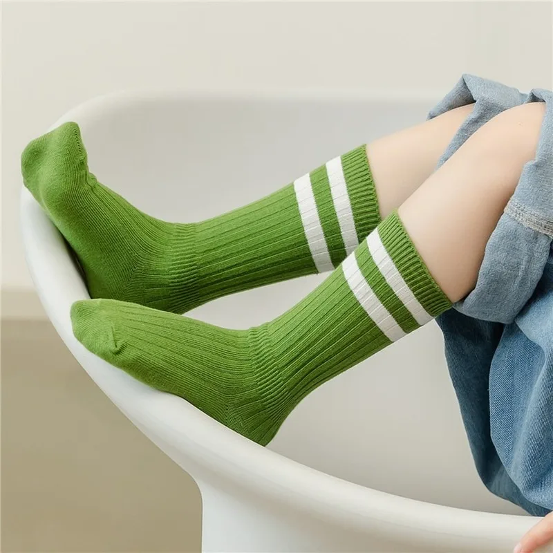 Calcetines hasta la rodilla de algod&oacute;n para ni&ntilde;os y ni&ntilde;as, medias largas de rayas, transpirables, color blanco y negro, para la escuela, de 1 a 9 a&ntilde;os-2