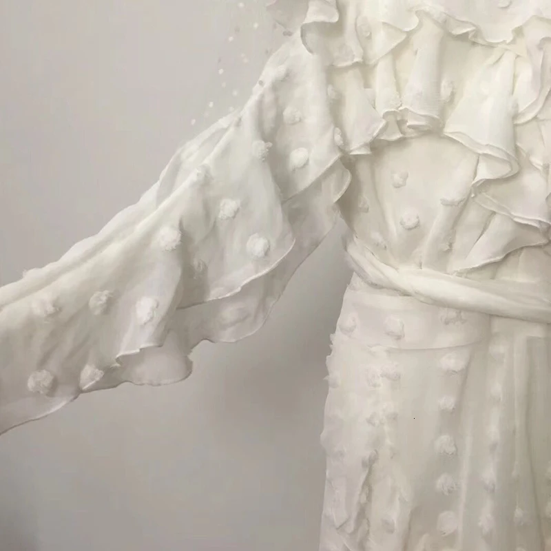 Подиумное Сетчатое лоскутное кружевное платье с оборками в горошек на шнуровке