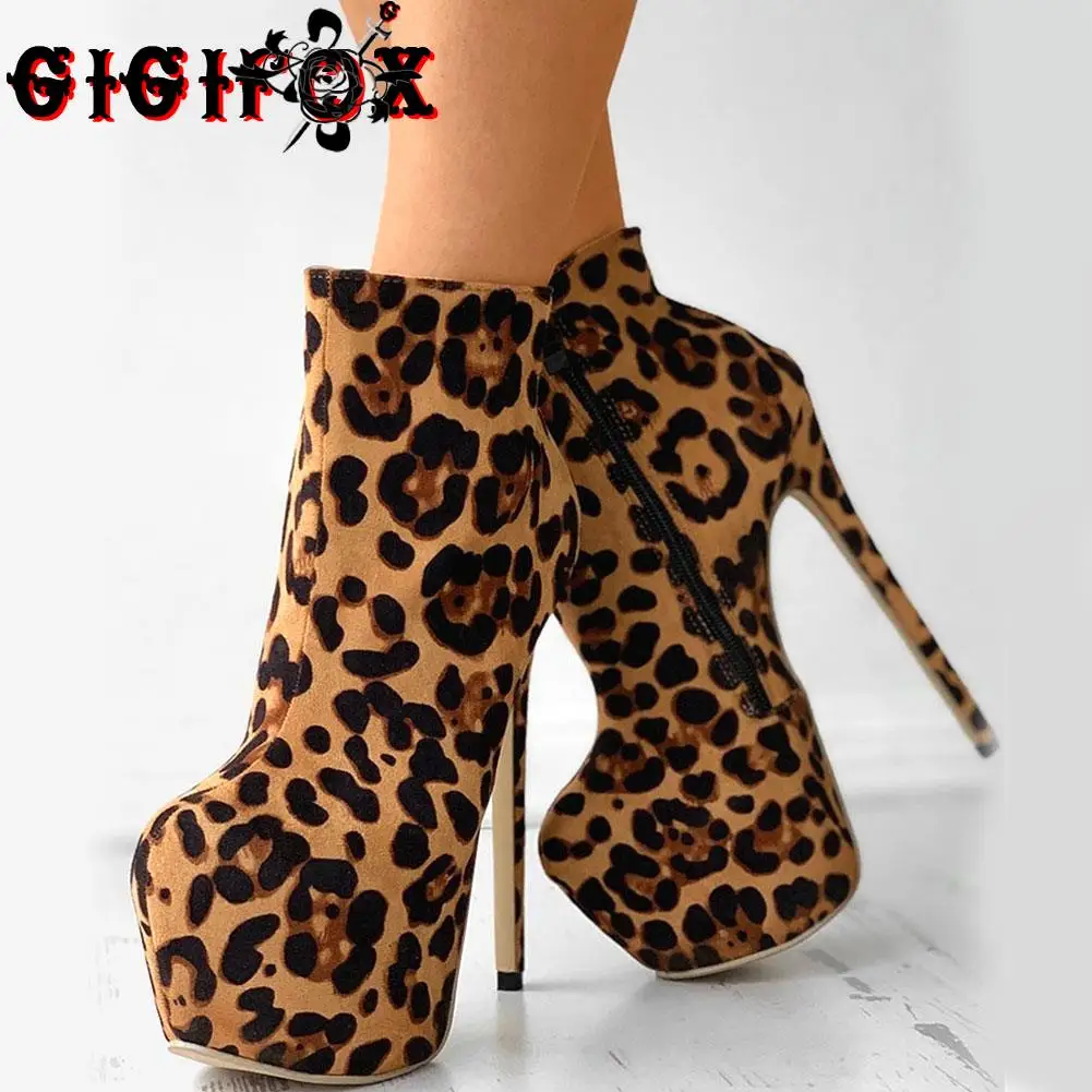 

Женские леопардовые ботильоны GIGIFOX, полусапожки на платформе и очень высоком каблуке, на молнии, 2022