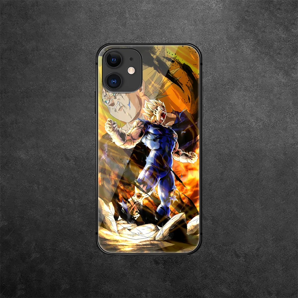 

DragonBalls Vegeta Anime Tempered Glass Phone Case Cover For IPhone 5 5S 6 6S 7 Plus X Xs Xr Se 2020 11 12 Pro Max Mini Luxury