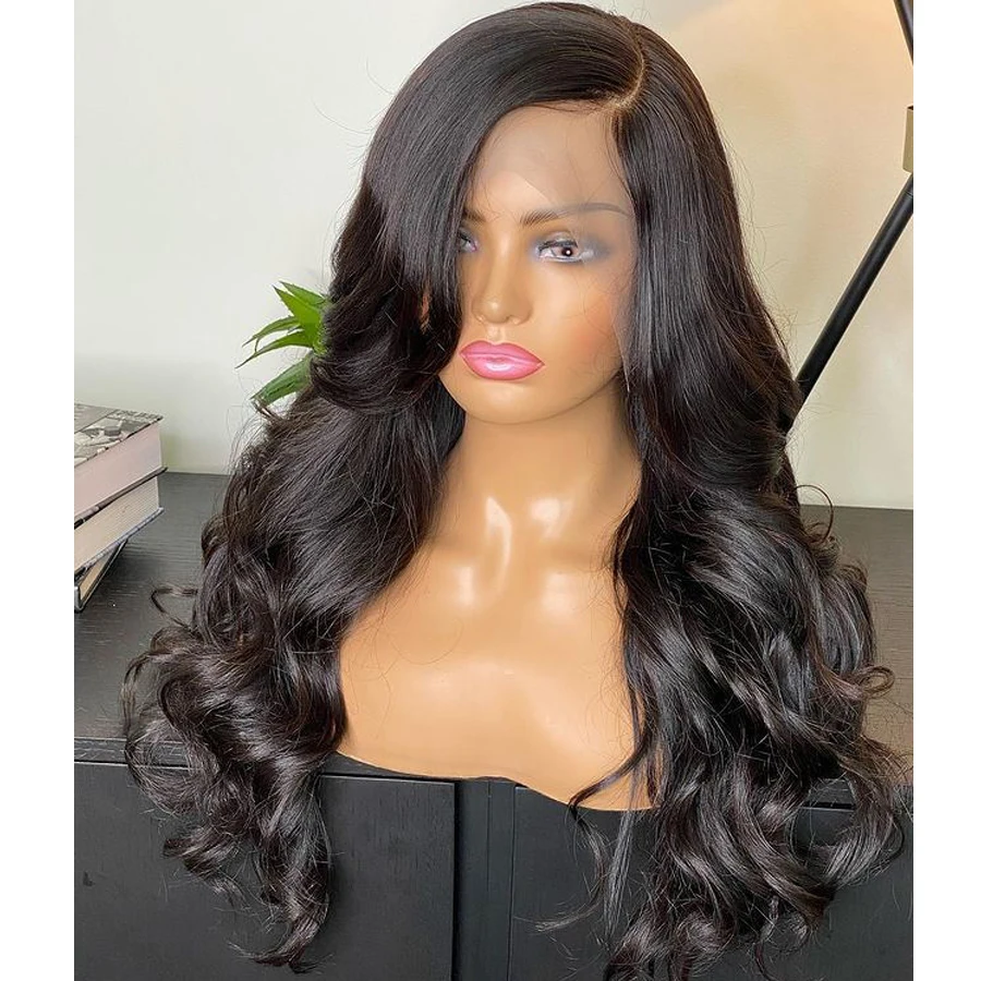 

Long 180% Density Middle Part Lace Front Wig for Women Babyhair Preplucked Heat Resistant Synthetic Glueless Black Body Wave
