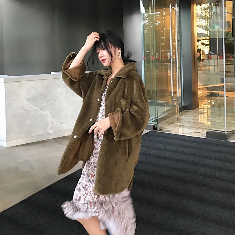 Женское пальто из натурального меха овчины зимняя куртка 100% шерсти в Корейском