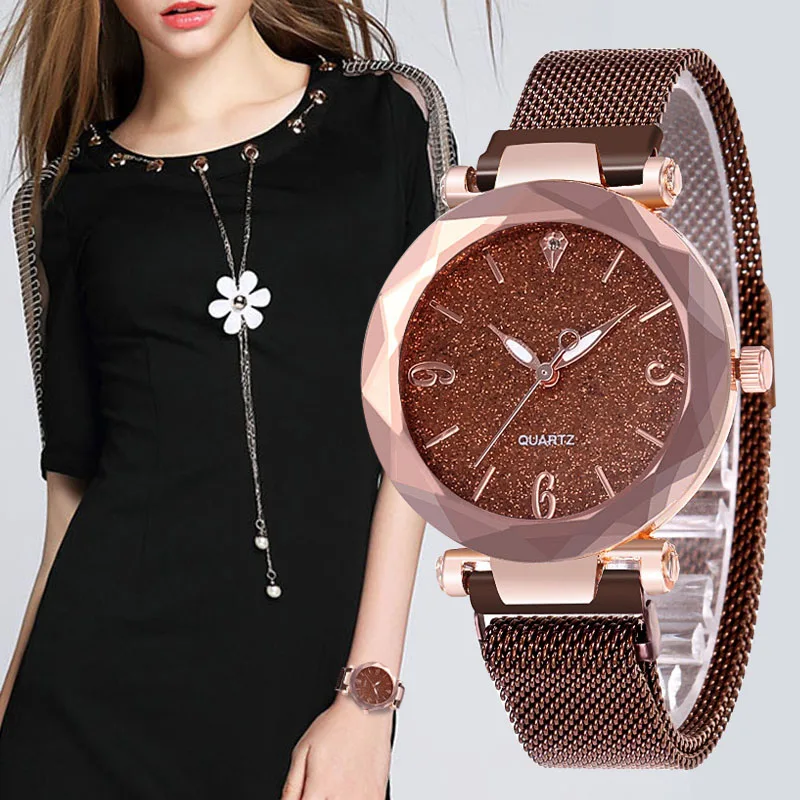 Модные женские магнитный ремешок роскошные часы браслет Мода 2019 аналоговые
