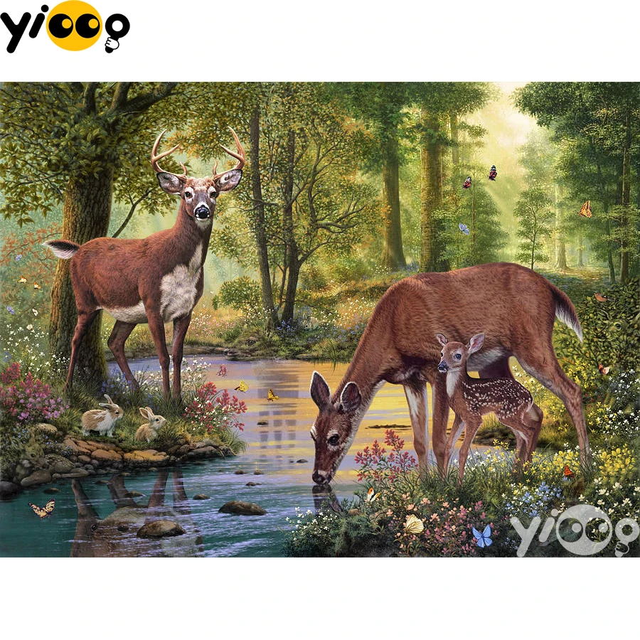 

Full Square/Round Diamond Embroidery Deers in Woodland 5D Diamond Painting Rhinestone Mosaic Home Decor Gift BX2535