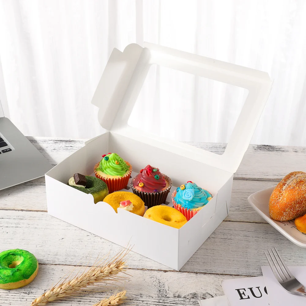 

Toyvian 12 Sets Bakery Boxes Cupcake Boxes 6 Compartment Muffin Container with Insert and Window (White)