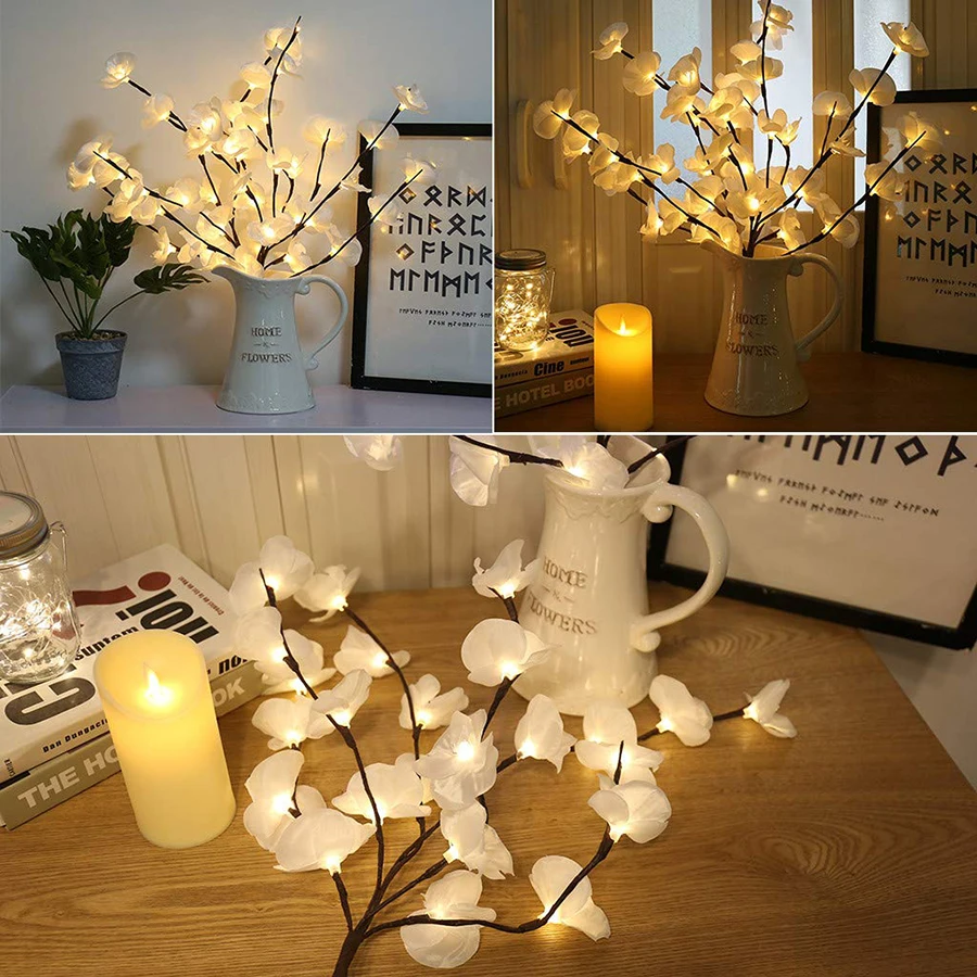 

2020 LED Simulation Orchid Branch Lights 20 Bulbs Christmas Vase Filler Floral Light Holiday Garden Party Desktop Decor Lights