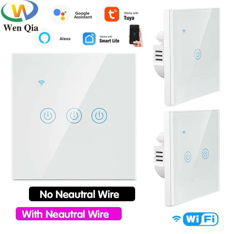 

Tuya Smart Life Wall Touch Light Switch Glass Panel WIFI Eu Standard No Neutral Wire 1/2/3/4 Gang 220V Timer Google Home Alexa