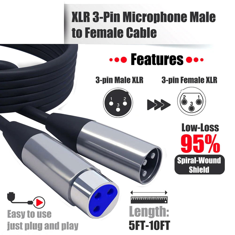 

3Pin Extension Shielded Durable Low Loss Male To Female PVC XLR Microphone Cable