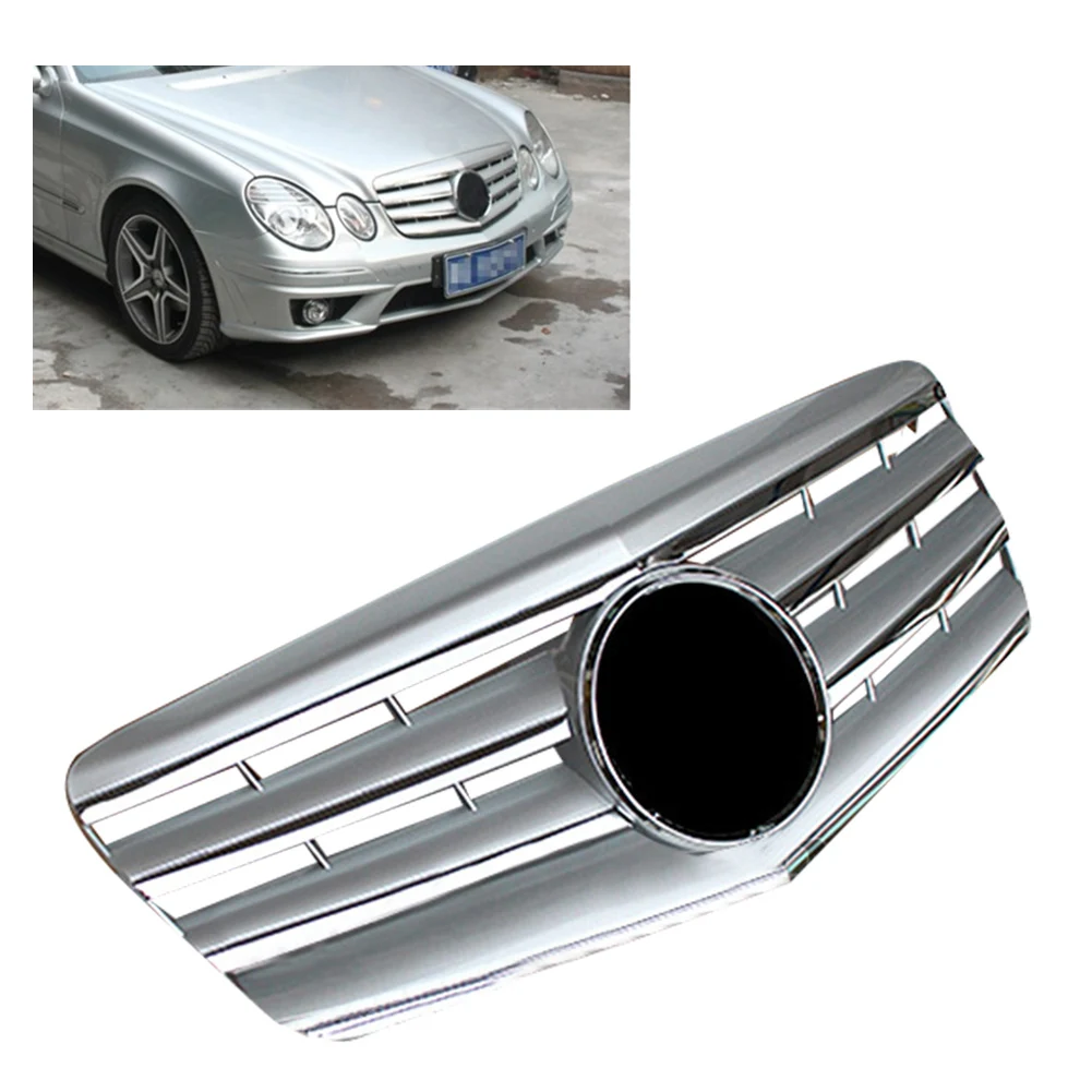 Авто Передняя решетка гриль для Mercedes Benz E Class W211 E320 E350 E500 2007 2008 2009 серебристый ABS