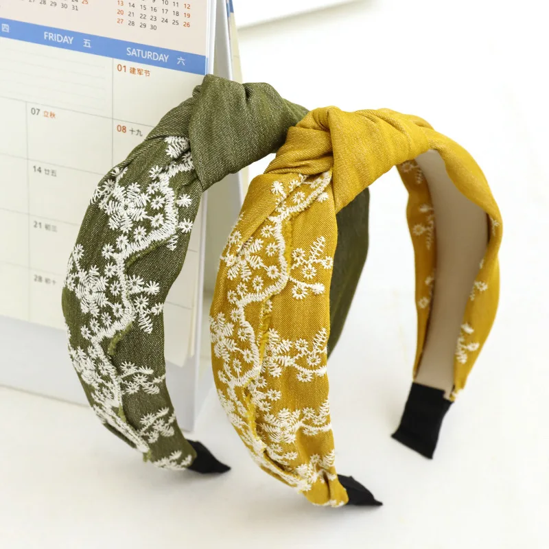 Ободок для волос женский с вышивкой в виде снежинок элегантный обруч перехлёстом