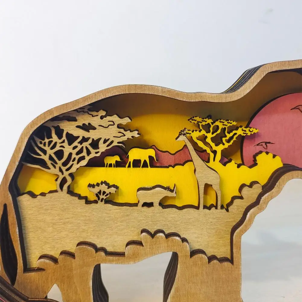 Carved Wooden Elephant Decorations Multi-Layer 3D Wood Carving Art Animals Ornaments Handcraft | Дом и сад