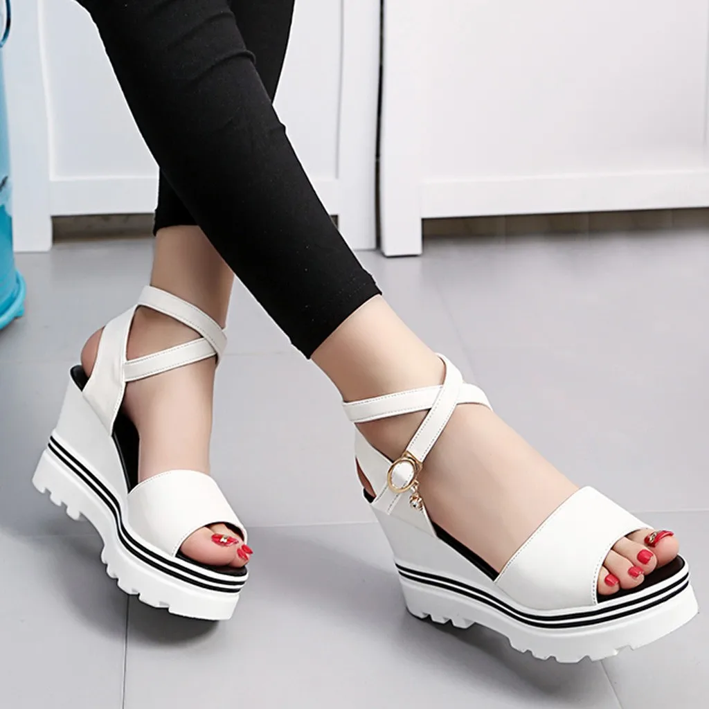 Женские сандалии на танкетке SAGACE черные Нескользящие повседневные туфли с