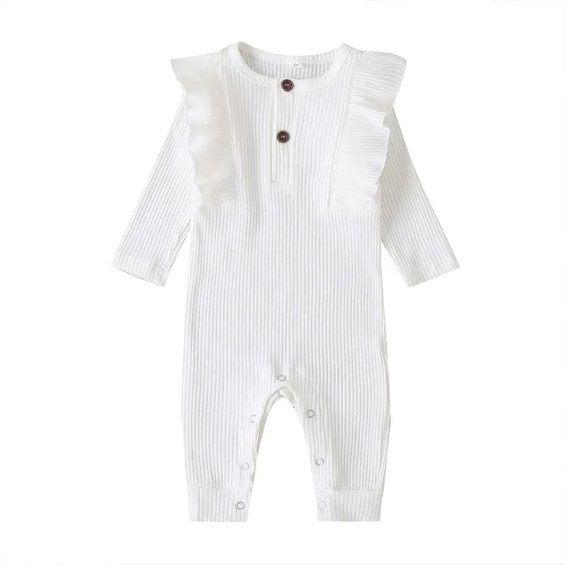 

New Fashion Solid Color Newborn Baby Girl Boy Winter Knitted Ruffled Long Sleeve Romper Ribbed Jumpsuit Clothes for Baby Romper