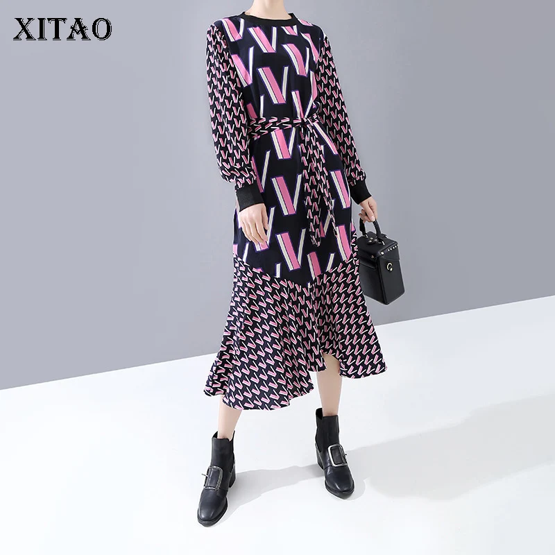 XITAO винтажное женское платье с буквенным принтом в европейском стиле женская