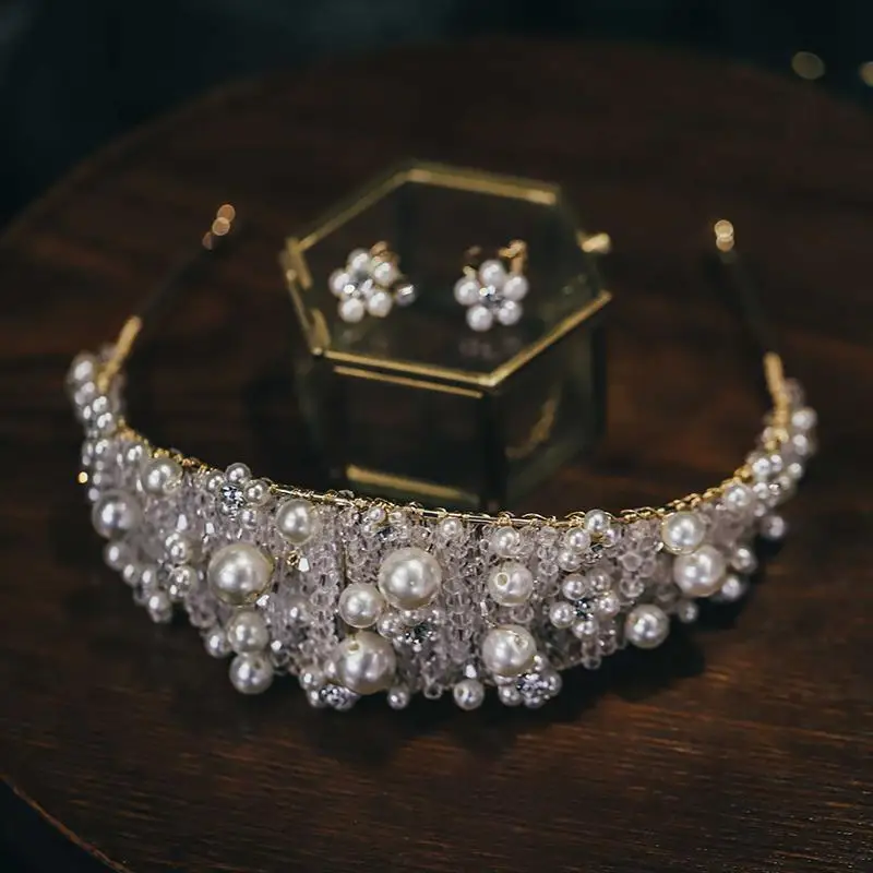 Свадебные украшения для волос барокко Жемчуг Кристалл Диадемы и короны вечерние