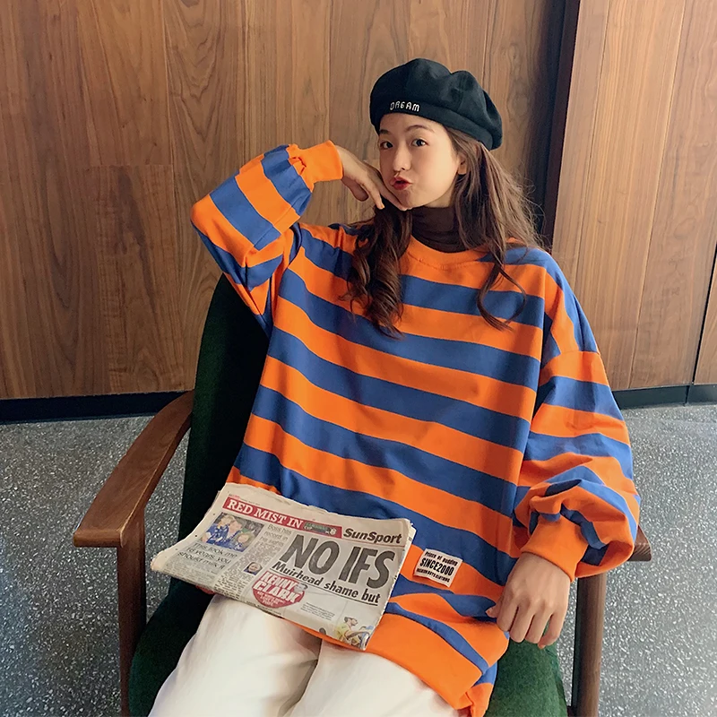 2020 винтажная полосатая свободная футболка женские футболки топы японские