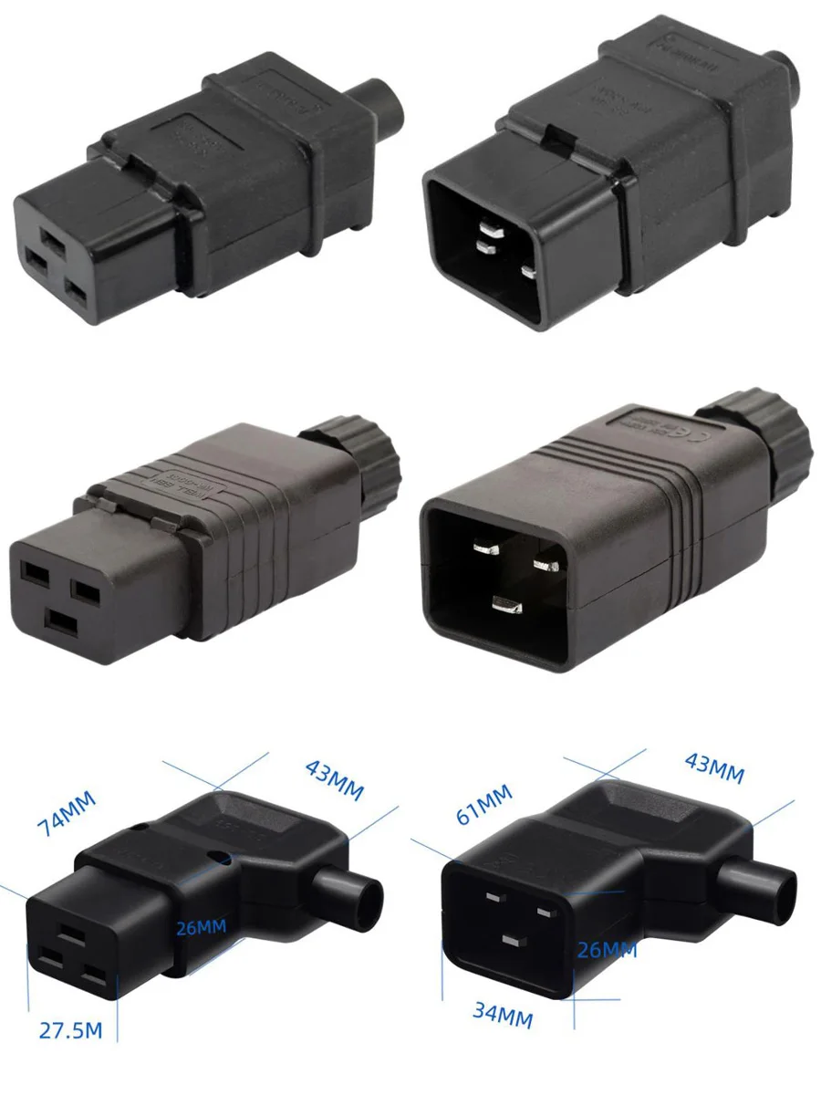 Универсальный адаптер питания черный 16 А 250 В медь IEC320-C19/C20 PDU штепсельная розетка
