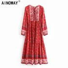 Винтажные шикарные женские элегантные пляжные богемные Макси-Платья на шнуровке с цветочным принтом и бахромой, платье из искусственного хлопка в стиле бохо, платья