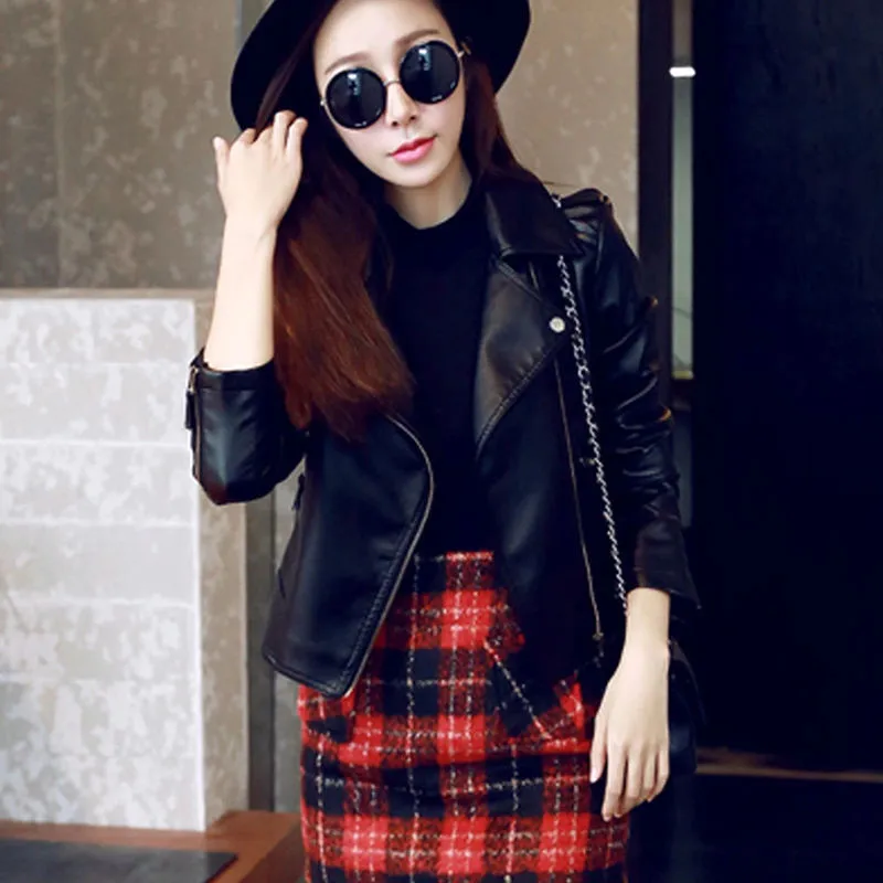 Women PU Leather Jackets Black 2019 Autumn Slim Cool Lady Sweet Female Zipper Faux Femme Outwear Coat Plus Size S-4XL