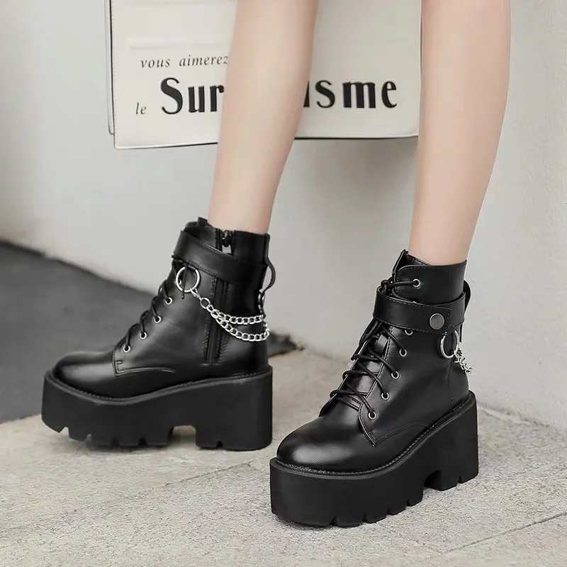 

Women 2020 New Ins Korean Version Thick-soled Platform Boots female Paint Leather Chelsea Boots Slip on Ankle Bootie