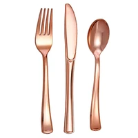 75pcs rose gold plastic silverware disposable flatware set heavyweight plastic cutlery includes 25 forks 25 spoons 25 knives
