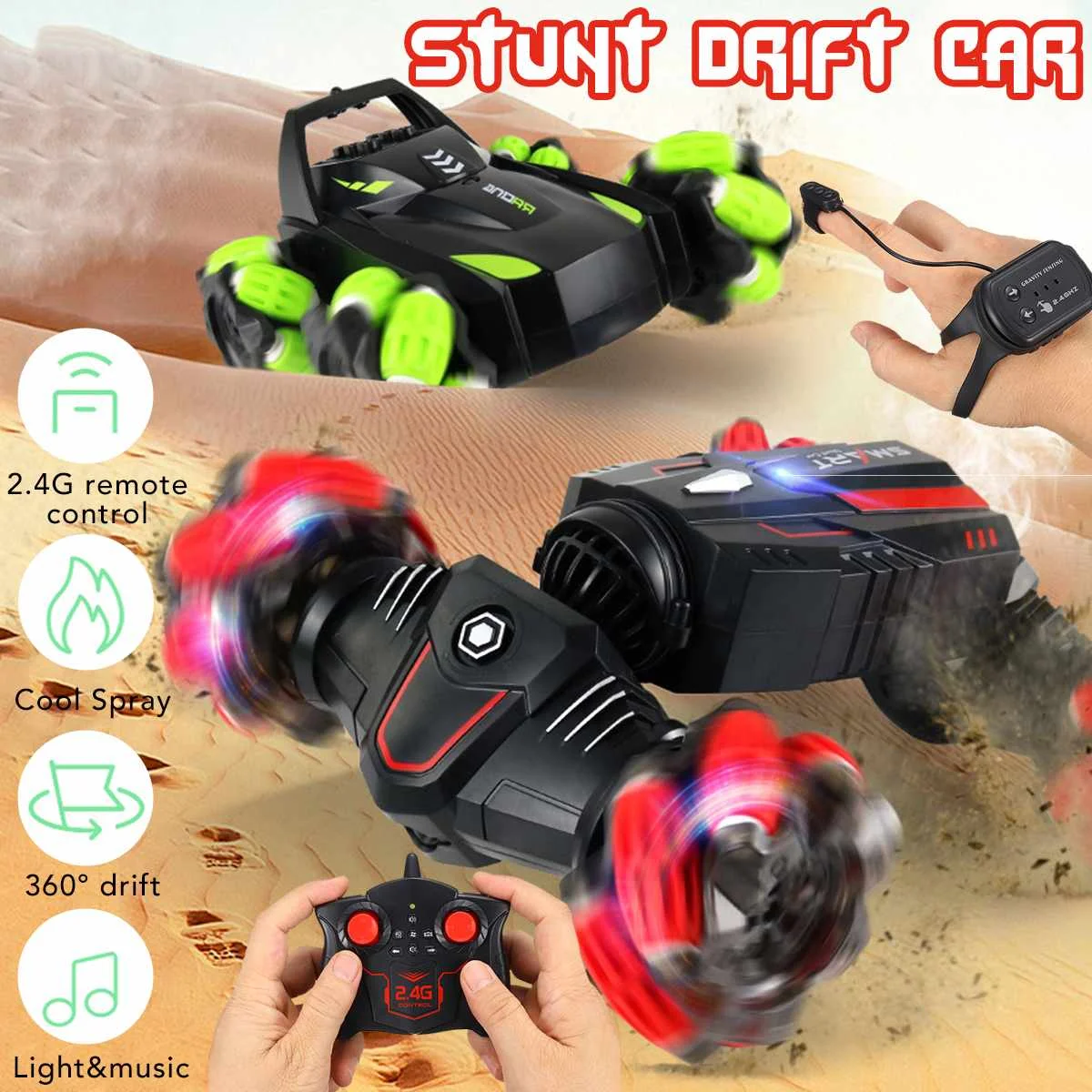 

RC Stunt Car Radio Gesture Induction Spray Music Light Twist High Speed Stunt Remote Control off Road Drift Vehicle Car Model