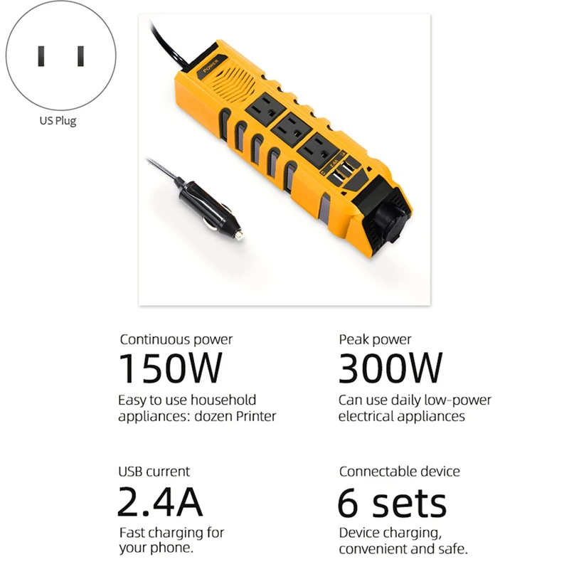 Инвертор мощности BYGD 150 Вт постоянный ток 12 В до 110 переменного тока с 4-портовым