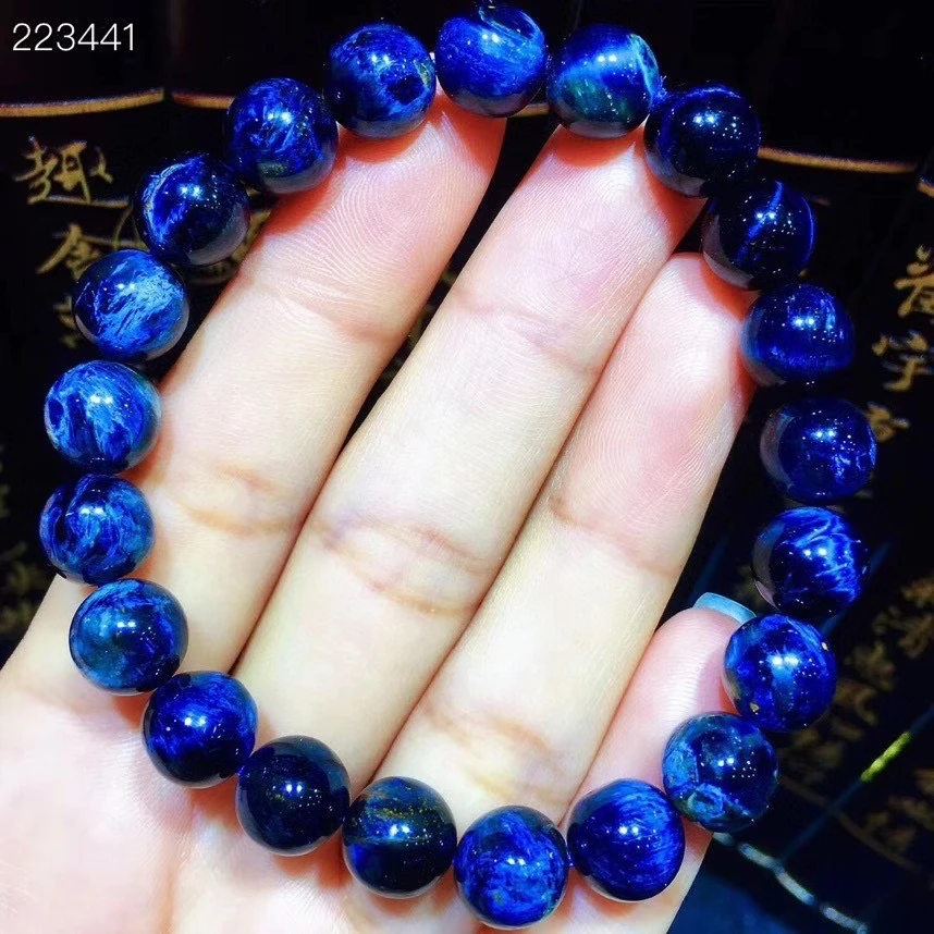 

Genuine 8.8mm Natural Blue Pietersite Stretch Gemstone Round Beads Bracelet Cat Eye From Namibia Women Men AAAAAA