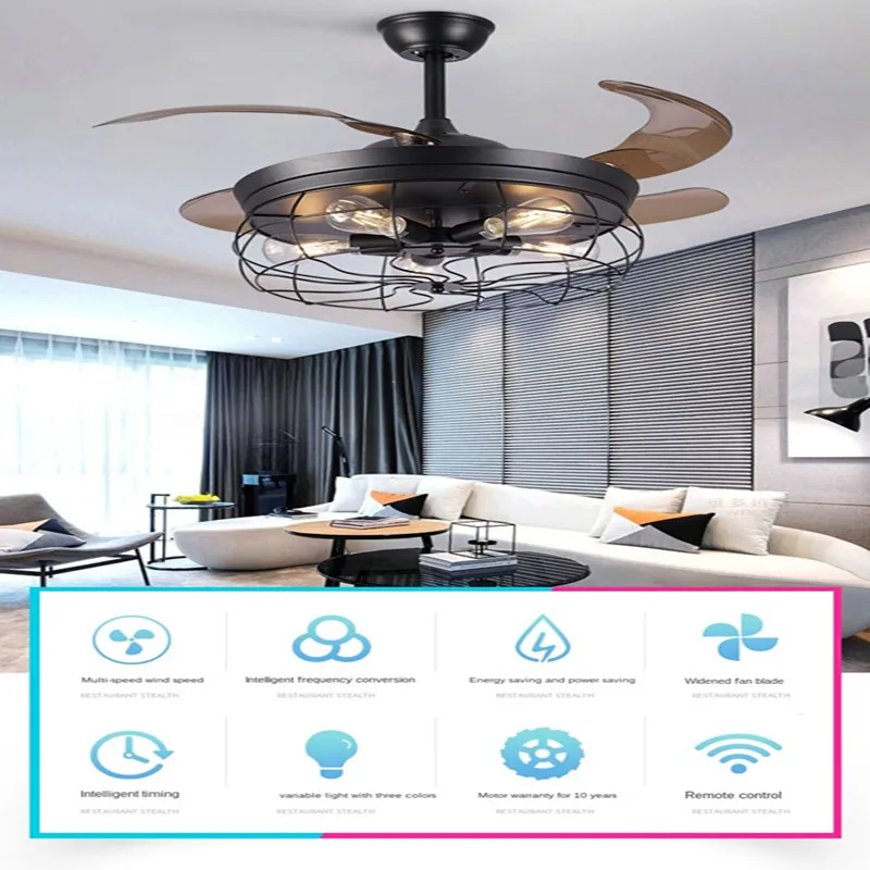 

Modern traditional ceiling fan lamp household living room dining room bedroom lamp creative retro fans with lights chandelier