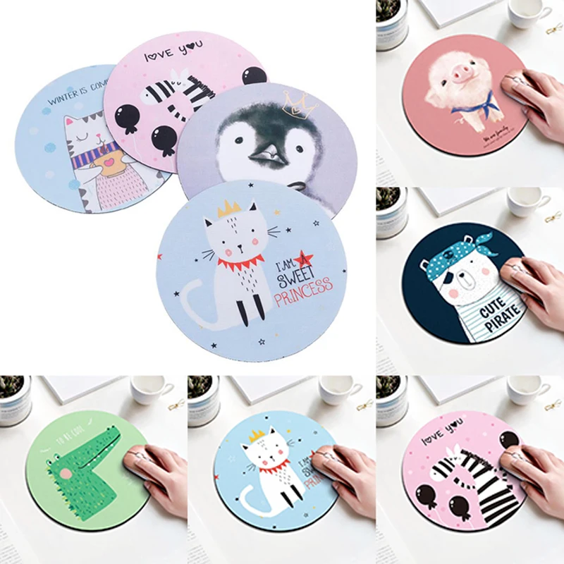 1 шт. круглый резиновый коврик для мыши с мультяшным животным нескользящий