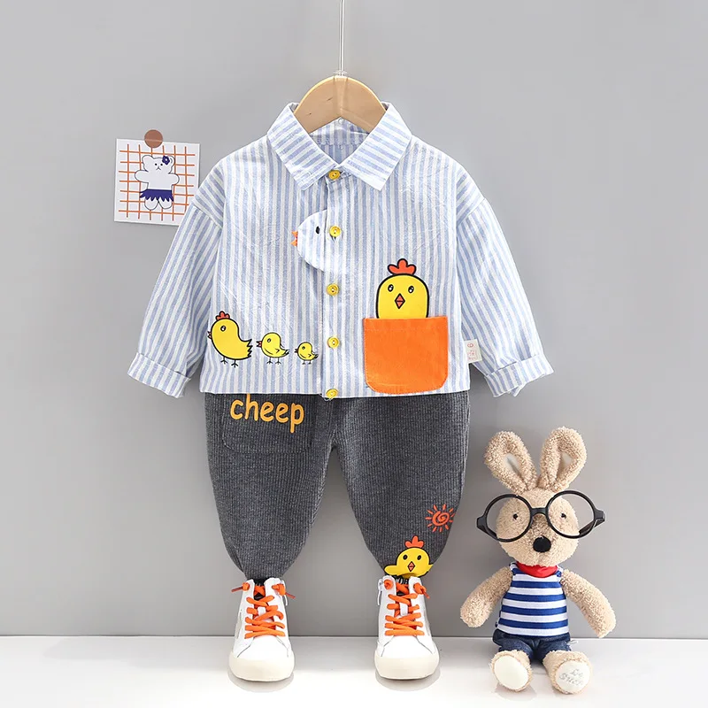 

Baby Girls Boys Clothing Sets Spring Autumn Kids Cartoon Chick Outfits Toddler Striped Shirt+Pants 2Pcs/sets Toddler Tracksuits