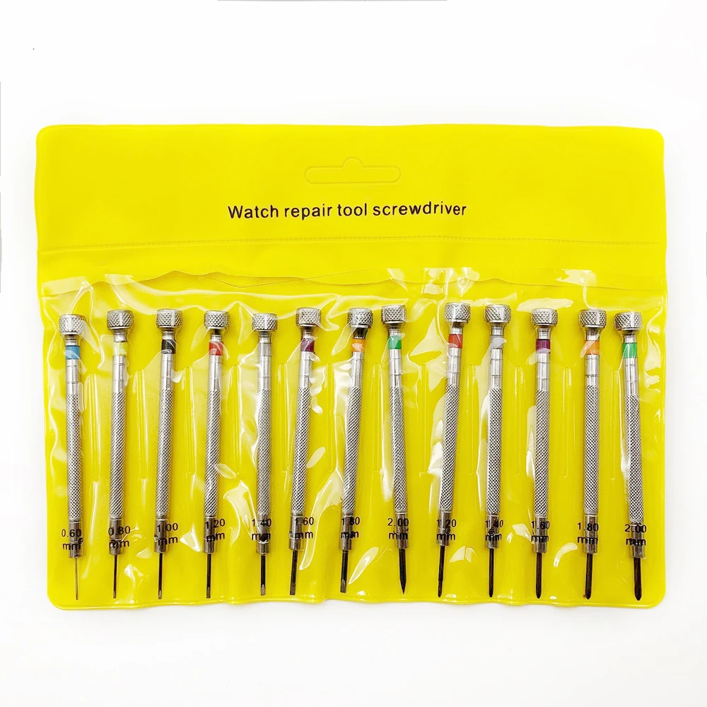 HQ 0.6mm-2.0mm 13Pcs New Watchmakers Screwdrivers Set Watch Glasses Flat Blade Watches Accessories Repair Tools & Kits