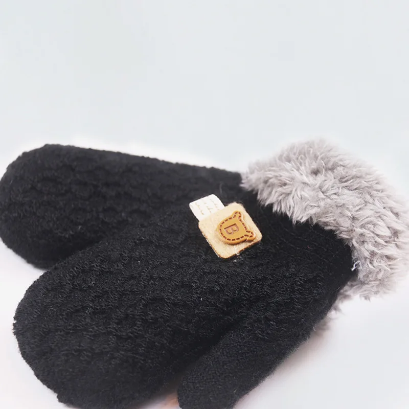 

Plush Thickened Elastic Split Finger Gloves Warm Winter Cold Proof Comfortable Knitted Mittens Newborn Baby Kid for 1-4Years Old
