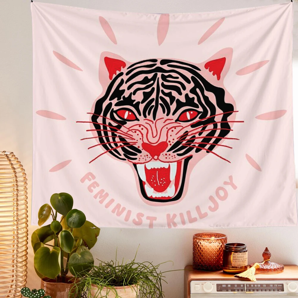 

Vintage Tiger Tapestry Hanging Pink Wall Decor Cloth Flower Tapestry Wall Hanging Sexy Woman Retro Tapestry Wall Covering