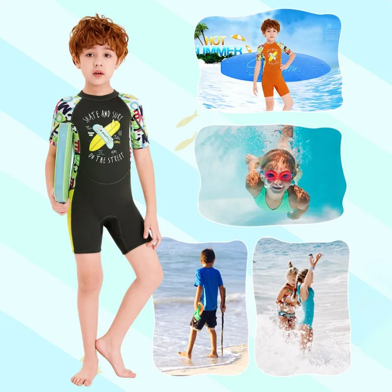 Детский купальник для мальчиков и девочек теплый с короткими рукавами