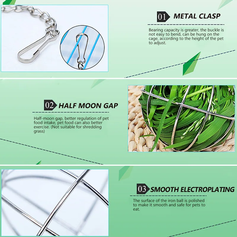 

Rabbits Toys Hanging Straw Hay Ball Stainless Steel Round Sphere Feed Dispense Exercise Grass Rack For Guinea Pig Hamster Rat
