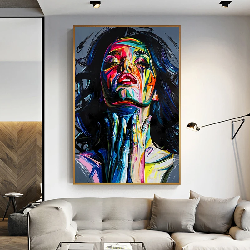 

Abstract Woman's Portrait Canvas Painting Pop Art Girls Wall Art Nordic Posters and Wall Prints Pictures for Living Room Decor