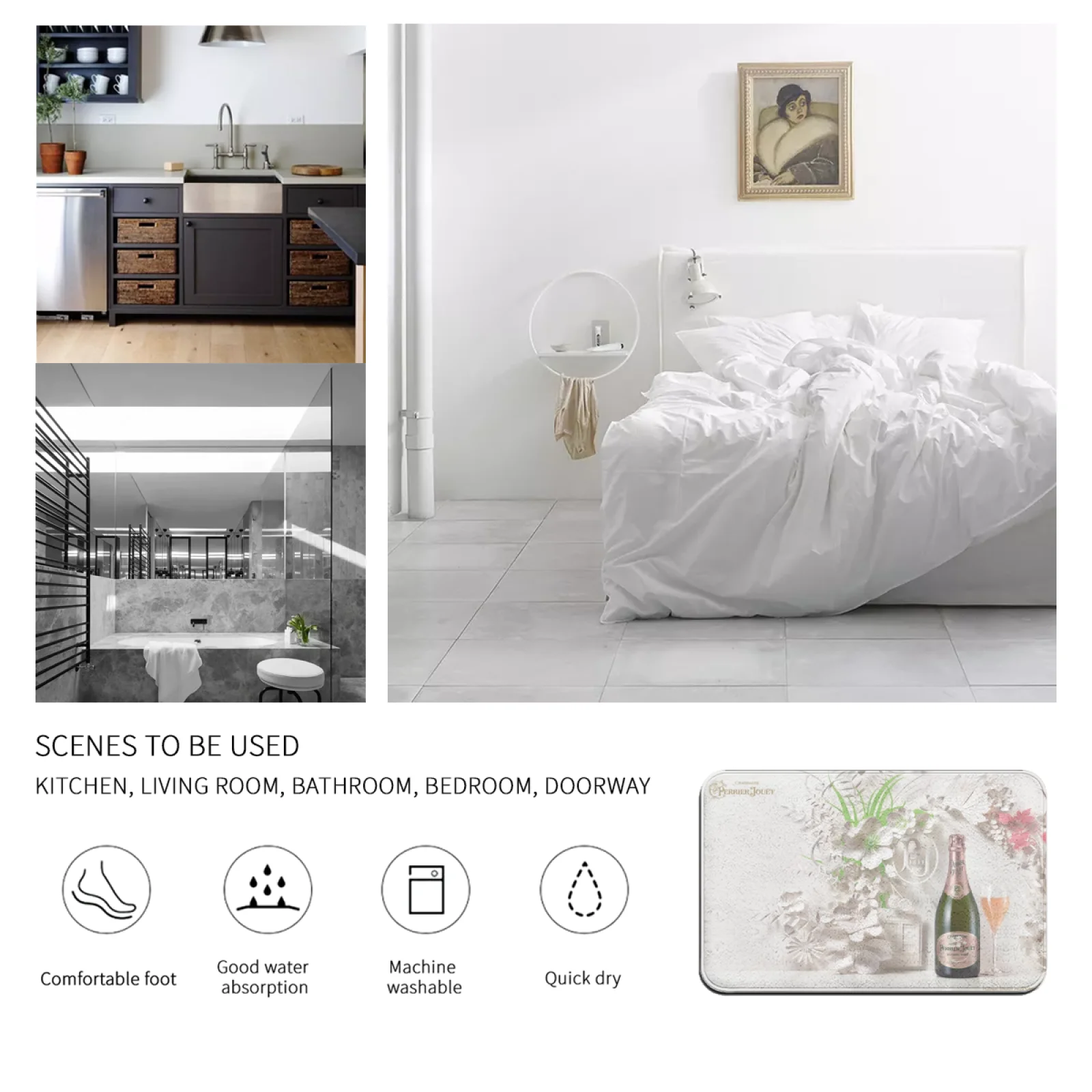 

3D Perrierjouet Champagne Pattern Floor Mat, Porch Kitchen Door Mat, Matt Non-slip Mat, Odorless And Durableperdp03