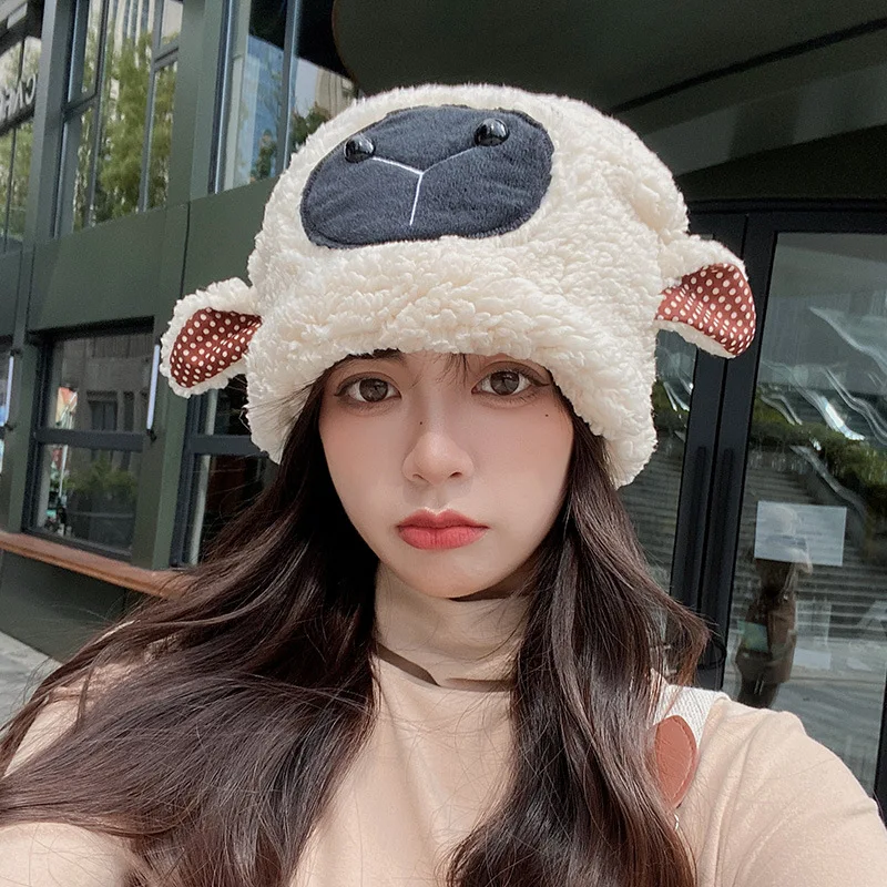 

Lamb Headgear Tide Furry Cute Cartoon Warm Ear Protection Hair on Behalf of Winter Hats for Women Beanies Designer Bonnets