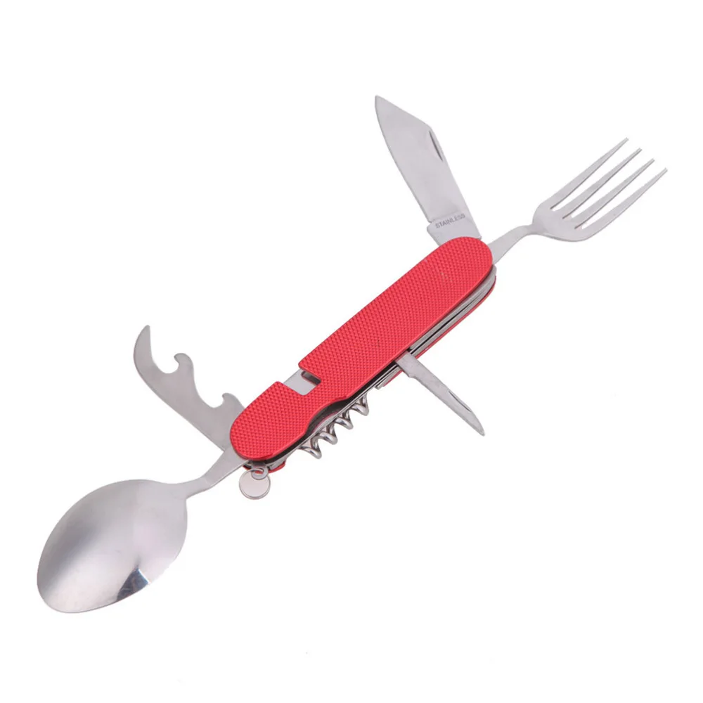 Набор столовых приборов 3-в-1 из нержавеющей стали (красный) | Спорт и развлечения